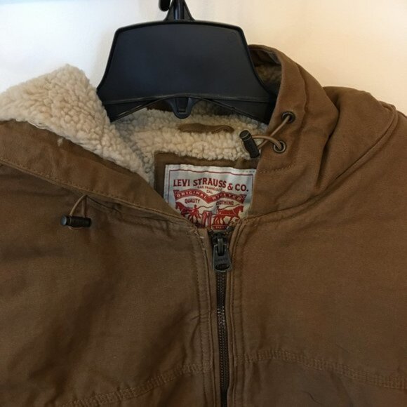 Men's TALL Size Levi's Sherpa-Lined Workwear Bomber Work Jacket Coat Brown XLT - Picture 4 of 13